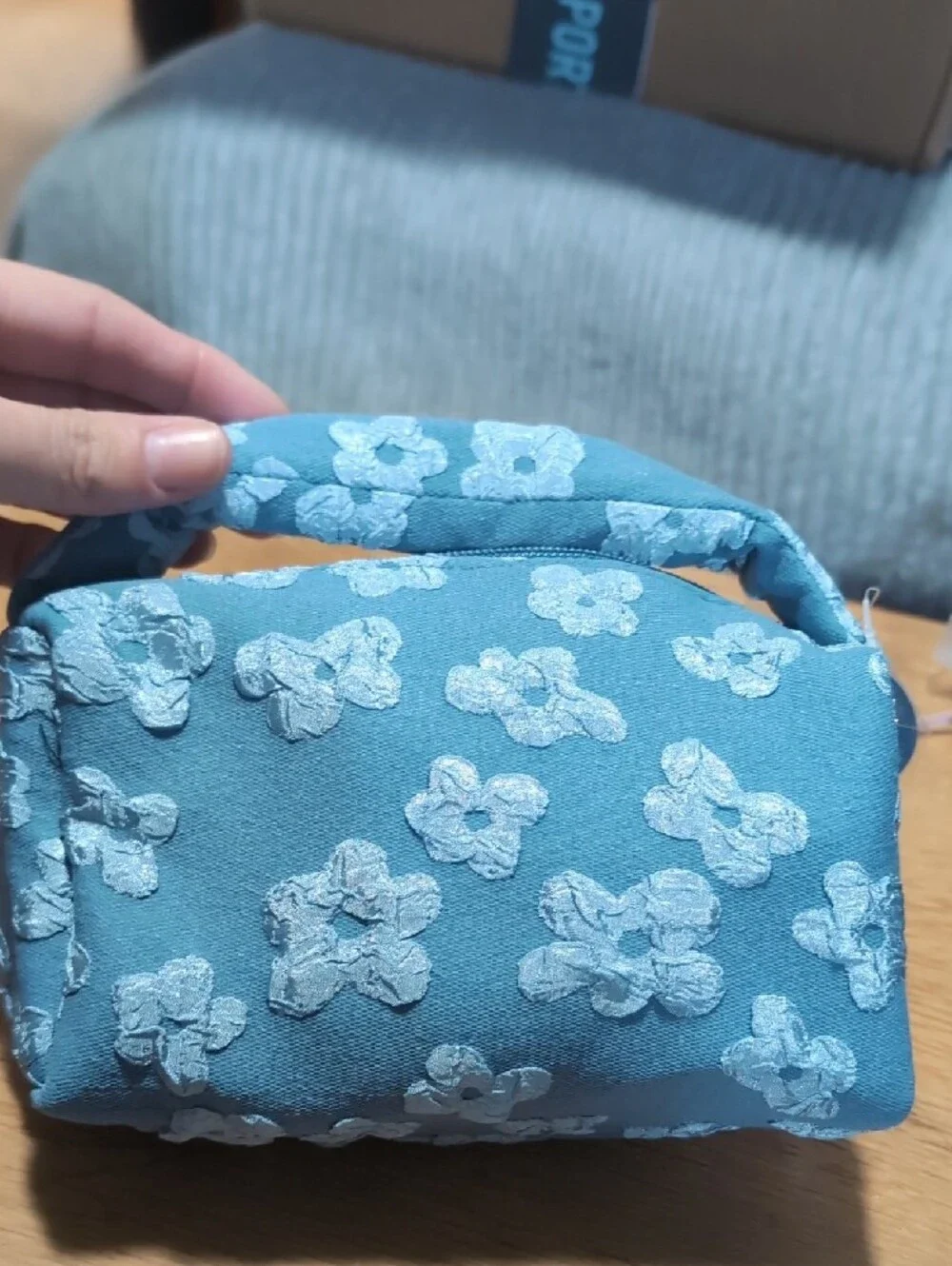 Ulta Beauty Teal Blue Floral Appliqué Cosmetic Pouch